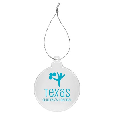 Clear acrylic ornament with a personalized logo