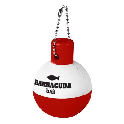 Plastic floating bobber keychain with custom imprint.