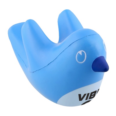 Blue foam stress ball with a personalized imprint.