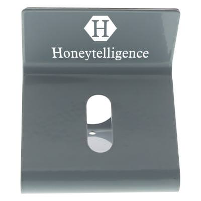 Metal gray phone stand personalized with your logo.