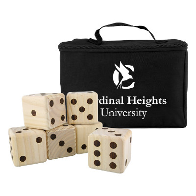 Black polyester and wood outdoor game with a branded logo.