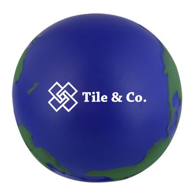 Foam earth stress ball with personalized logo.