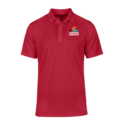 Deep red polo with personalized full color logo.