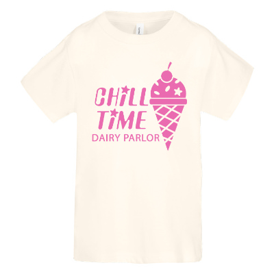 Natural tee with custom logo.