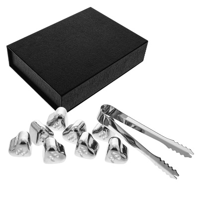 Stainless ice cube with custom logo.