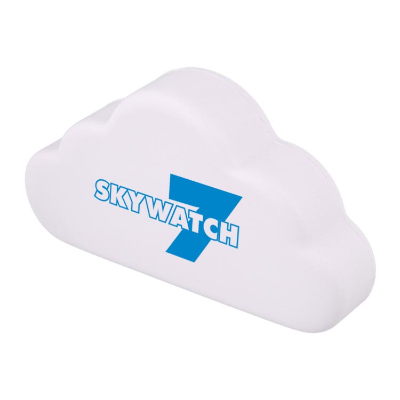 White foam stress ball with a branded logo.