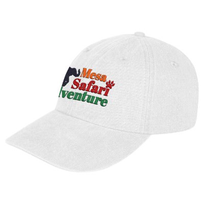 White cap with personalized embroidered design.