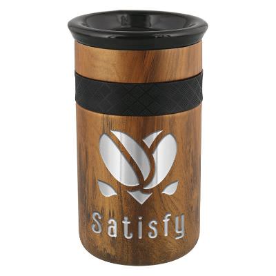 Teak Wood Brown tumbler with engraved imprint.