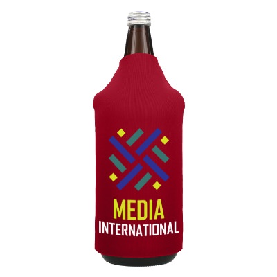 Foam bottle cooler with custom full-color logo.