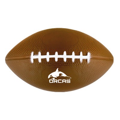 Brown foam sports ball with a custom imprint.