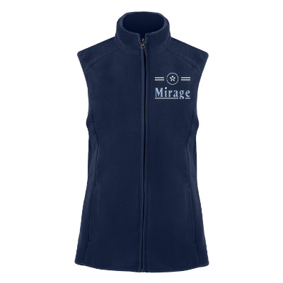 Navy blue vest with custom embroidered logo.
