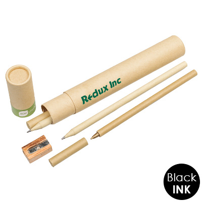 Natural writing set with custom imprinted logo.