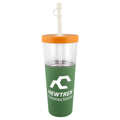 Green tumbler with custom logo in 28 oz.