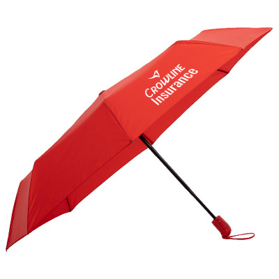 Red horizon auto open-close portable umbrella with unique imprint.