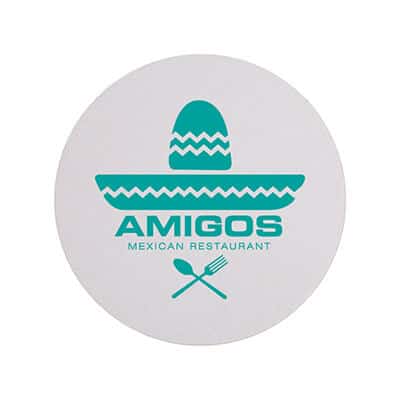 Pulpboard natural round coaster with a customized imprint.