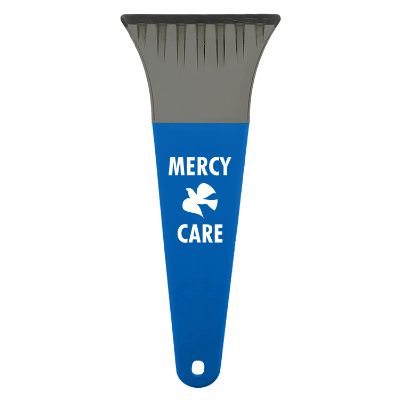 Lime green 7-in. ice scraper with promotional logo.