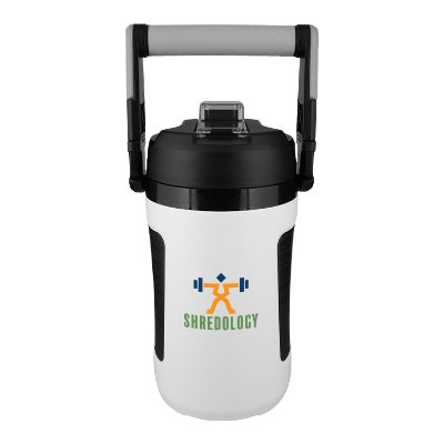 White water jug with custom logo in 64 oz.