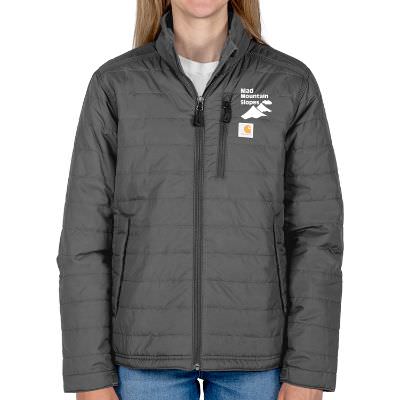 Gray imprinted custom ladies jacket.