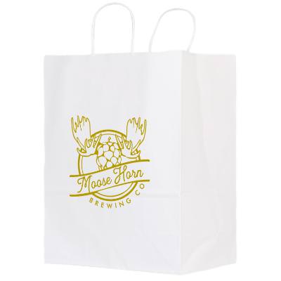 White paper bag with custom logo.