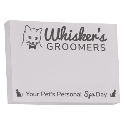 White paper sticky note with a customized imprint.