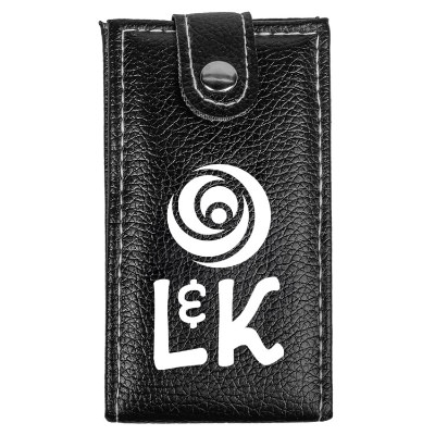 Black leather manicure set with a custom imprint.