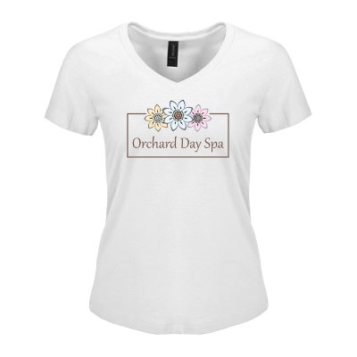White women's t-shirt with custom full color imprint.