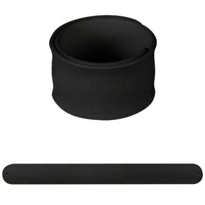 Black silicone slap bracelet available in bulk.