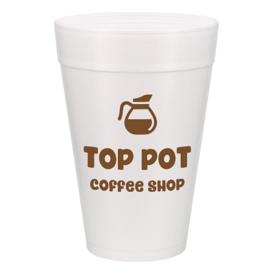 Styrofoam white foam cup with custom imprint in 32 ounces.