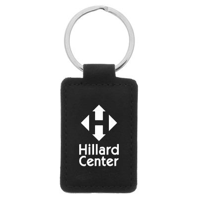 Leatherette key tag with custom one color promotional imprint.