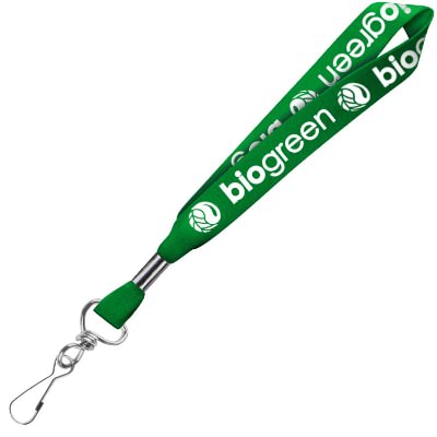 3/4 inch satin polyester dye-sublimated economy wrist lanyard with custom imprint.