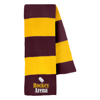 Maroon and gold scarf with custom embroidered logo.