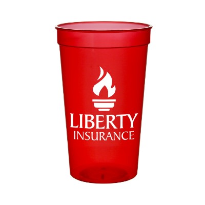 Plastic translucent blue stadium cup with custom imprint in 22 ounces.