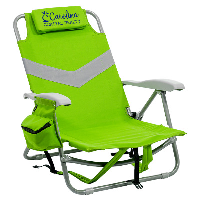 Lime polyester chair with a branded logo.