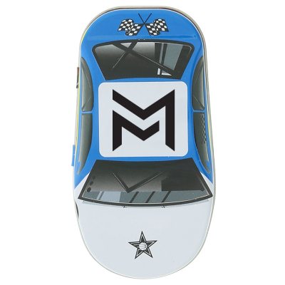 White micromints race car tin imprinted.