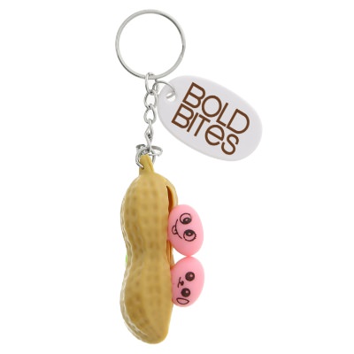 Fidget popper peanut keychain with one color custom imprint.