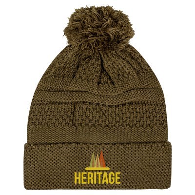 Olive custom embroidered knit beanie.