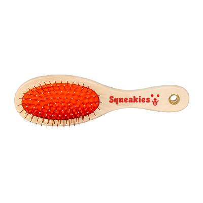Double sided pet brush with custom imprint.