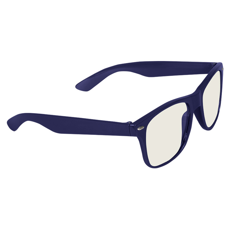 Plastic blank blue blocker glasses.