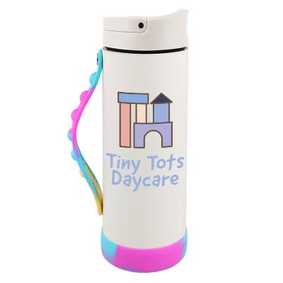 Stainless steel white tie dye water bottle with custom full color imprint in 14 oz.