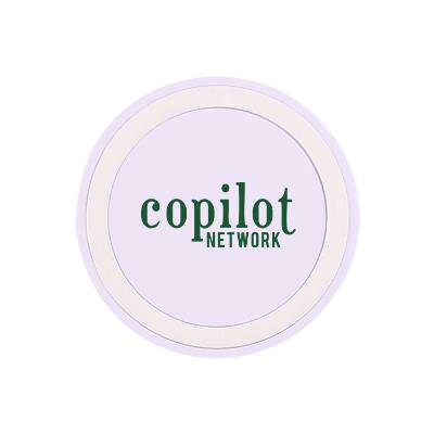 Plastic wireless white charging pad with a personalized logo.