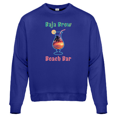 Customized worker blue crewneck with custom full color logo.
