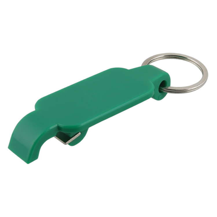 Plastic green slim keychain bottle opener blank.