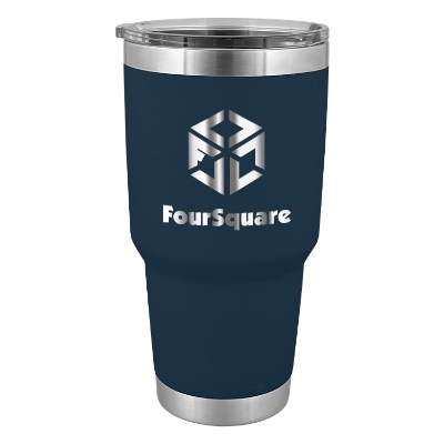 Navy tumbler with custom engraved logo.