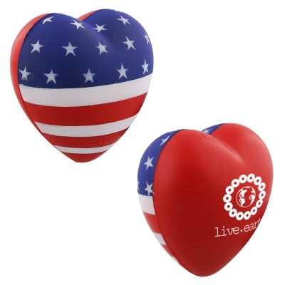 Foam patriotic heart stress ball with custom brand.