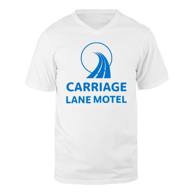 Personalized white v-neck t-shirt with logo.