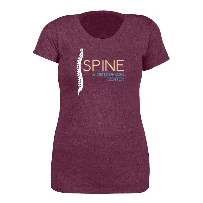 Maroon triblend customized full color t-shirt.