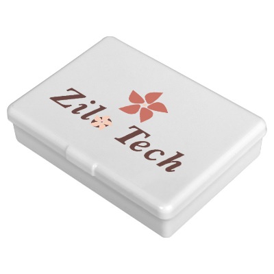 White plastic manicure set branded with your logo.