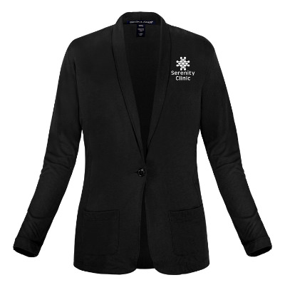 Black cardigan with custom logo.