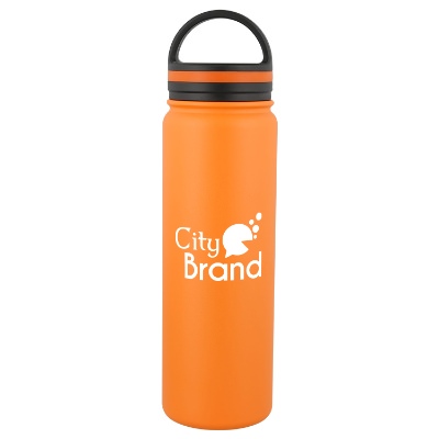 Campus orange stainless water bottle with custom logo.