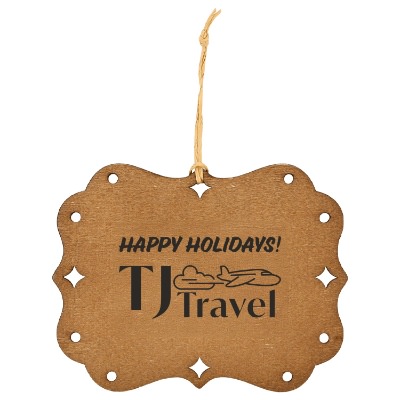 Brown wood ornament with a custom logo